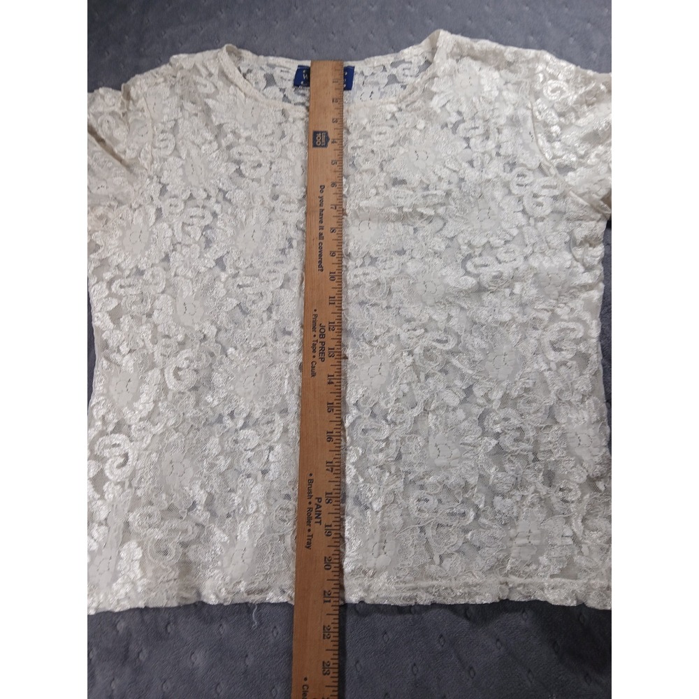 Vintage Willow Ridge Lace Top Womens Cream Sheer Floral Boho Coquette Blouse - Picture 5 of 6
